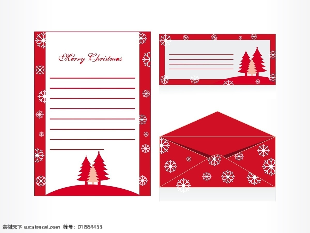 红色 树 雪 圣诞节 信封 信纸 矢量图 日常生活