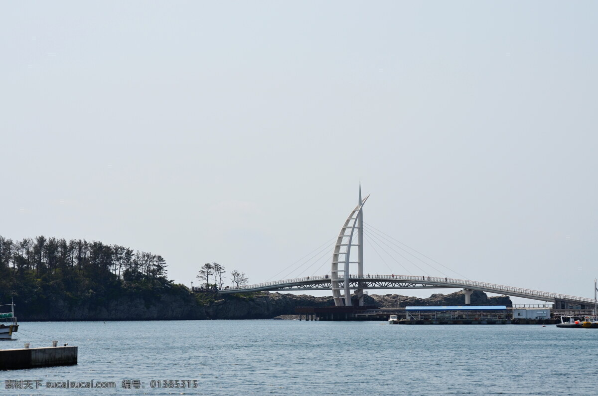 济州岛风光 海滨 斜拉拱桥 树木 路灯 天空 自然风景 自然景观