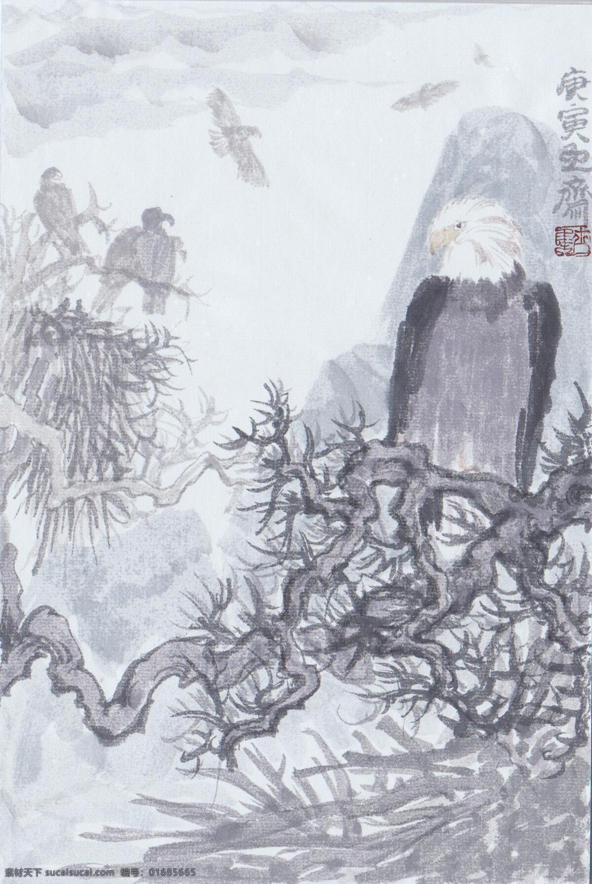 花鸟国画 花鸟画 中国画 设计素材 花鸟画篇 中国画篇 书画美术 灰色