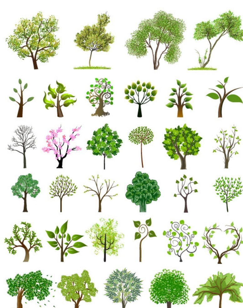 树素材 环保素材 绿树 可爱树 卡通素材 抽象树 矢量树 彩色树 花树 树图标 花卉植物 生物世界 树木树叶