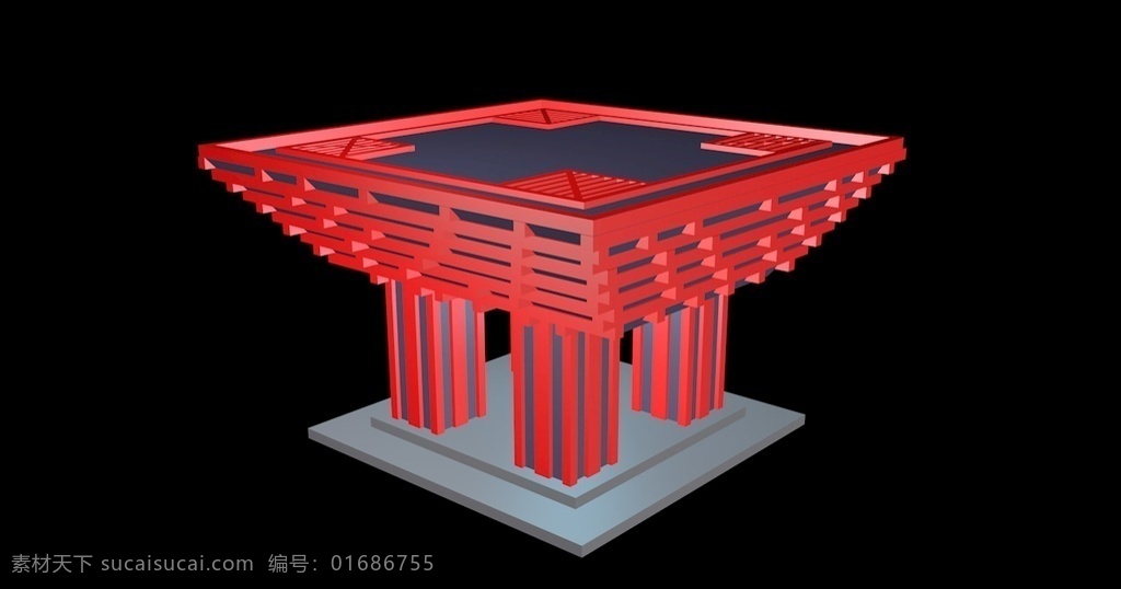中国馆 c4d 模型 建模 红色 3d 3d设计 室外模型