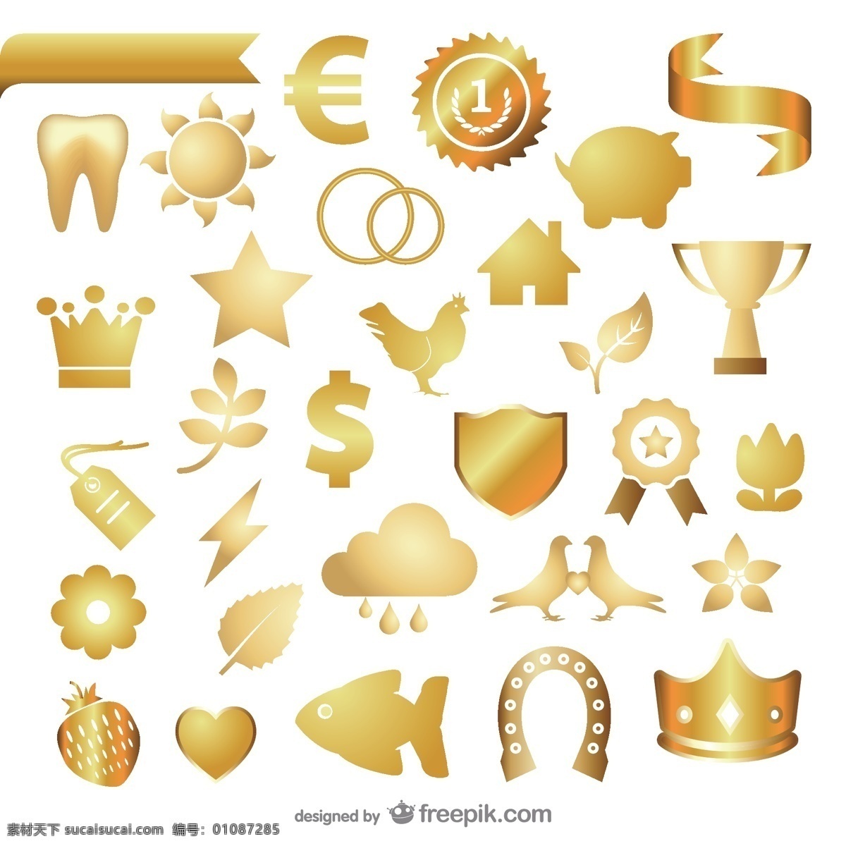 金色 元素 矢量 文件 金色王冠 金色盾牌 金色元素 金色牙齿 闪电 徽章 鸽子 白色