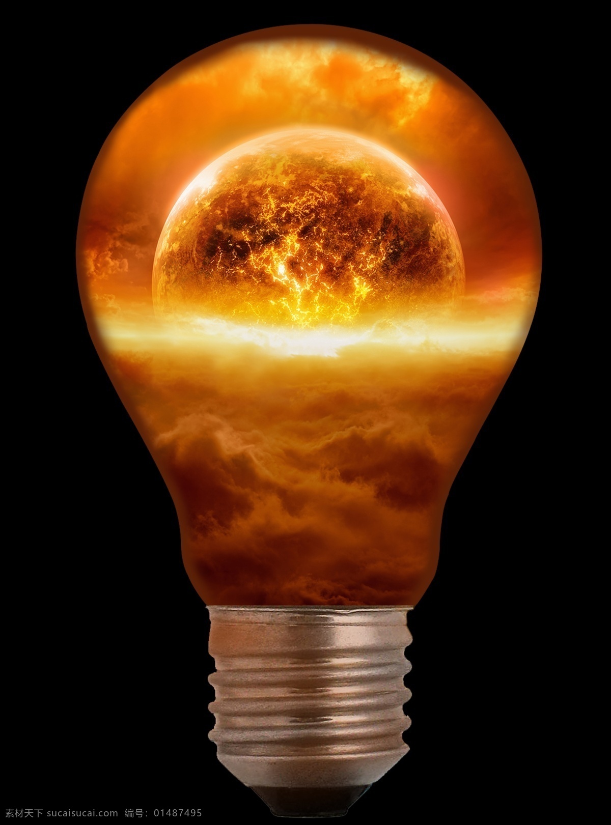 创意 金色 灯泡 包含 世界 毁灭 末日 元素 科幻 黑金 电灯泡 公益素材