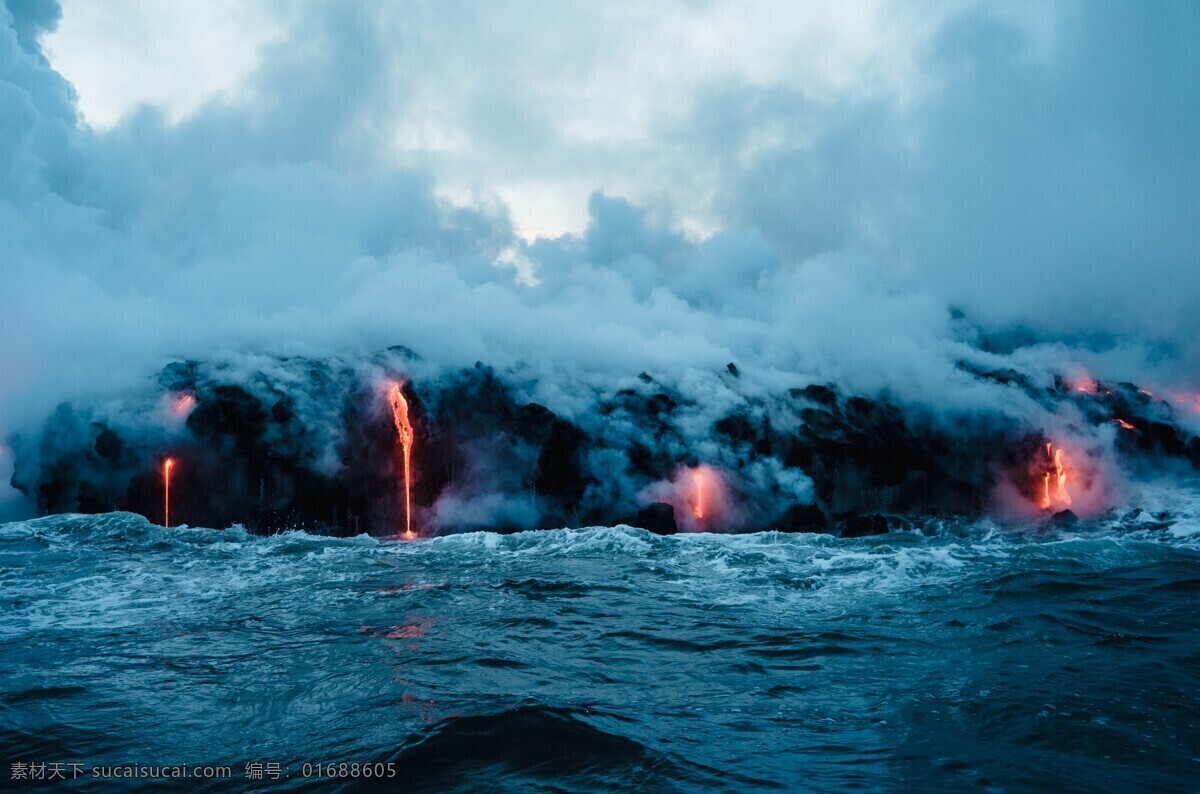 太平洋 小岛 火山 爆发 火山爆发 水汽 巨大水雾 蘑菇水汽 雾汽 白雾 自然景观 自然风景
