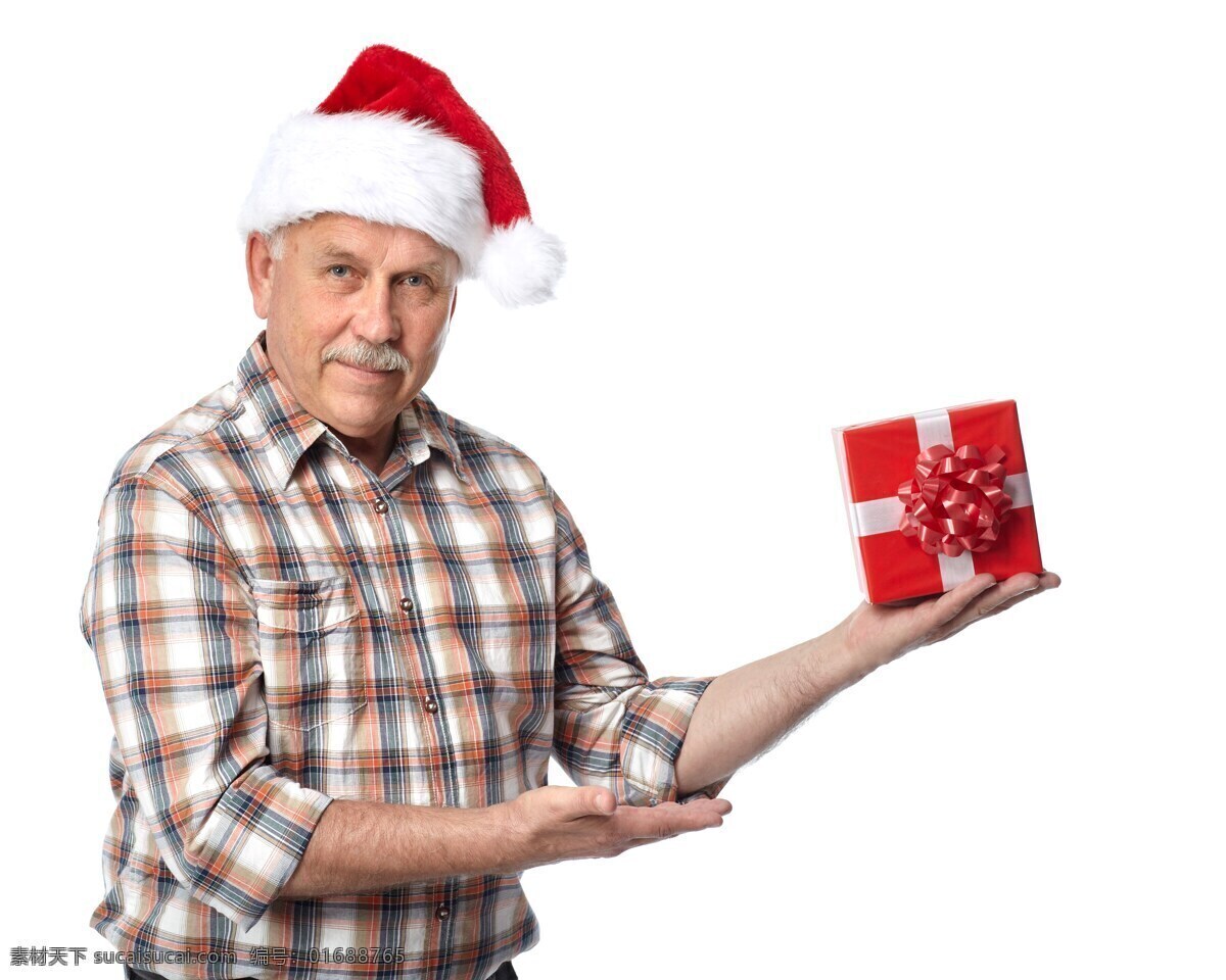 左手 托 礼物 盒 男人 礼品盒 圣诞帽子 圣诞节 节日 生活人物 人物图片