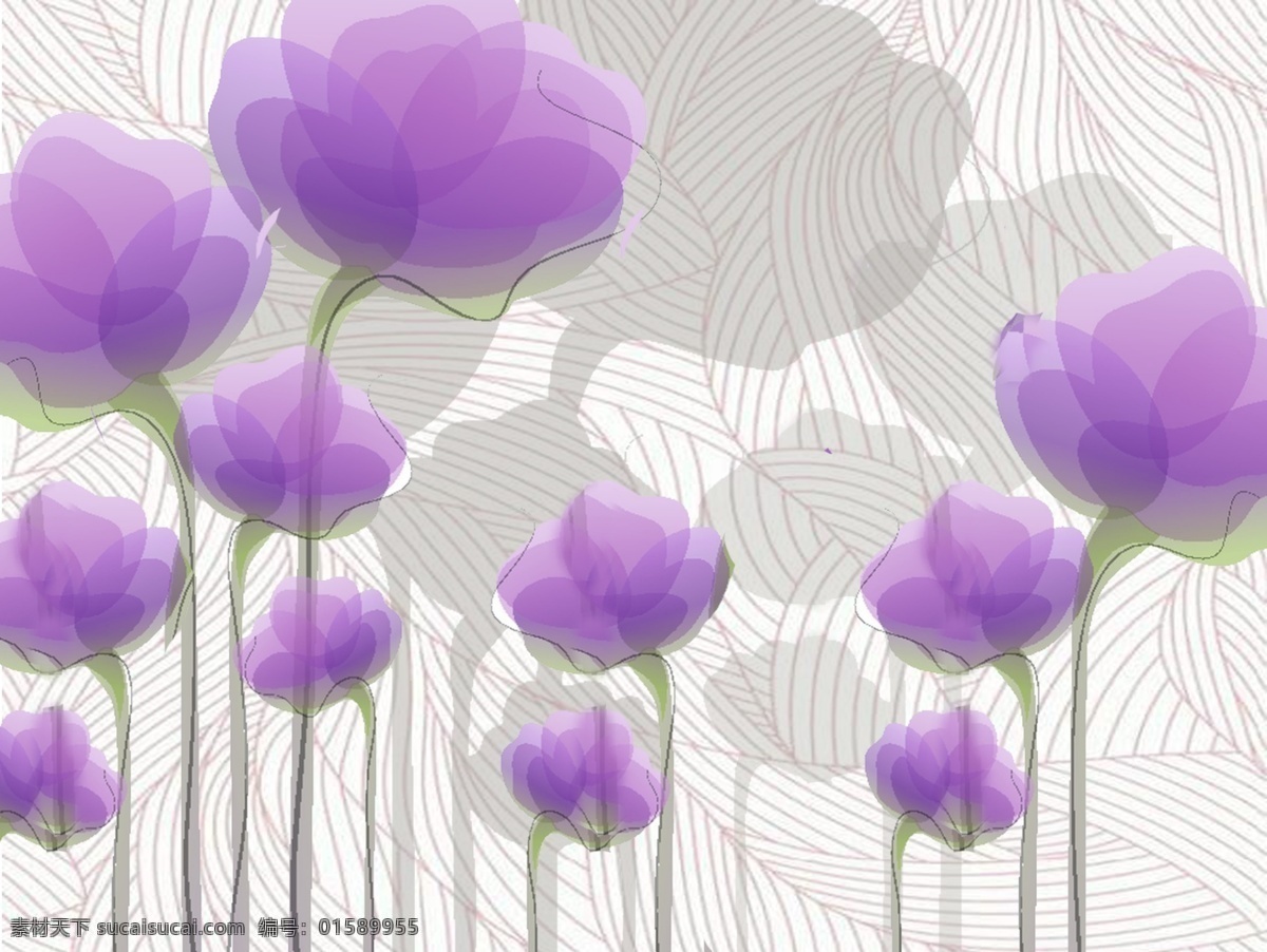 紫色 花朵 现代 背景 墙 投影 纹理