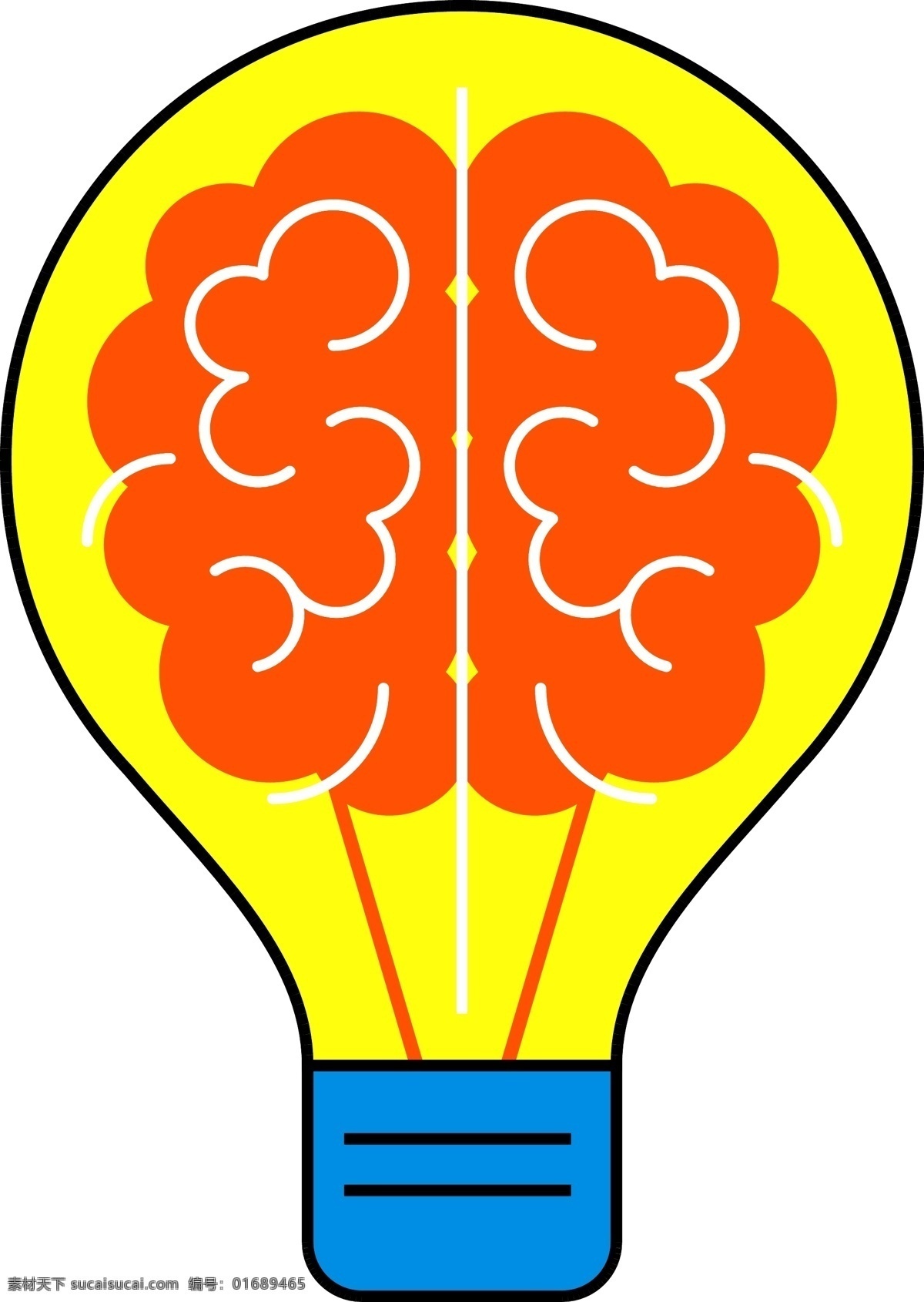灯泡 大脑 黄色 扁平化 免 扣 创意卡通 卡通插图 小图标 钨丝灯 卡通 插图 灵感 创意