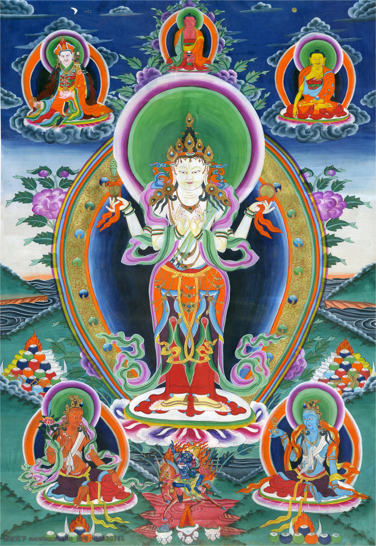 唐卡 佛教 藏传佛教 佛 宗教 宗教信仰 菩萨 西藏 民族 工艺 花纹 绘画 艺术 绘画书法 文化艺术 观音