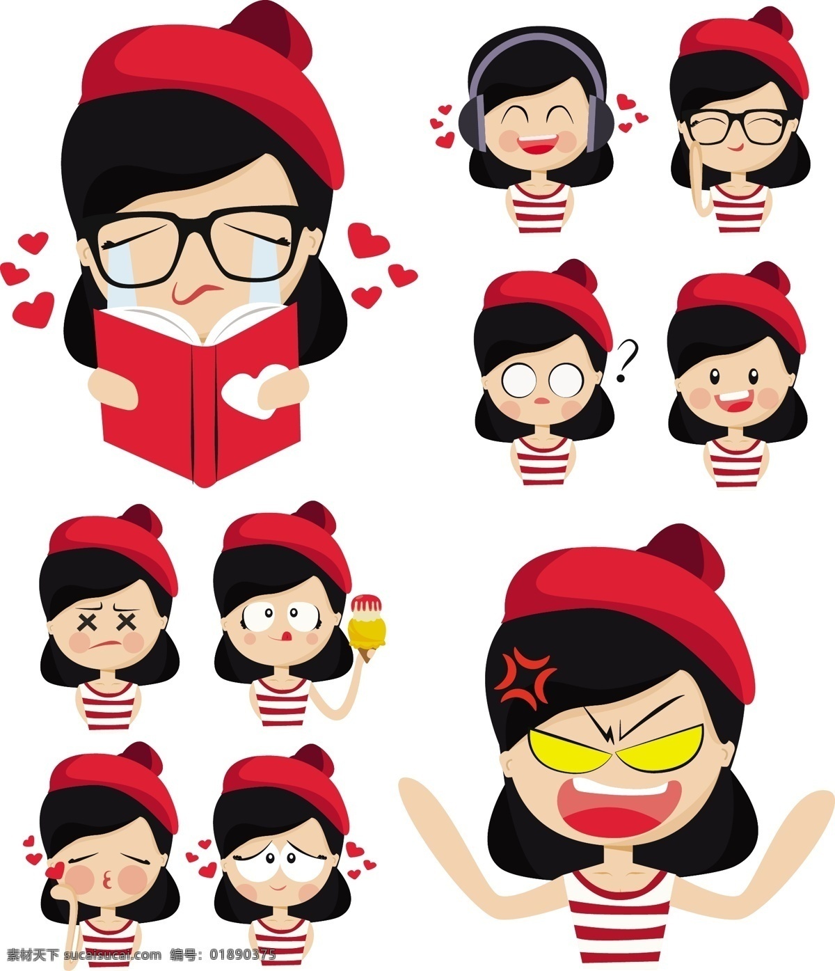 戴 红色 帽子 可爱 女孩 情绪 商务 人 爱 图标 徽章 脸 红 头像 商业人士 头 商业图标 商业女性 图标集 情感 人图标 白色