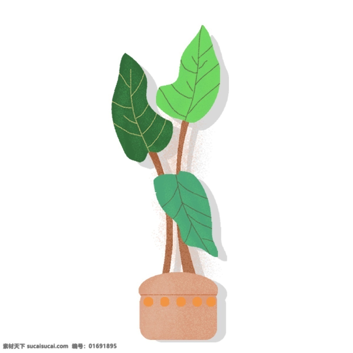 简约 绿叶 盆栽 植物 叶子 绘画 插画元素 设计元素 卡通 彩色 小清新 精致