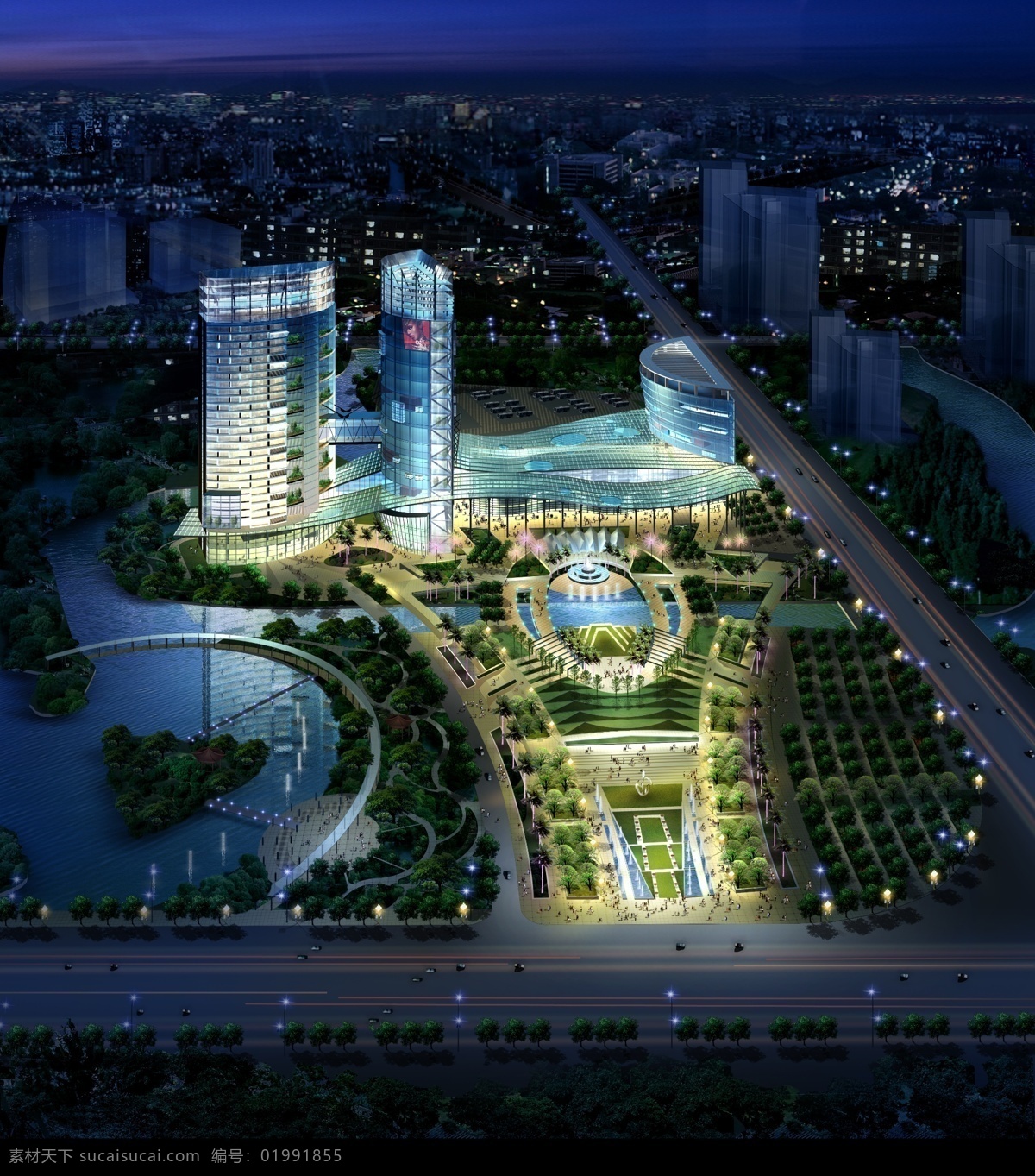 城市公园 夜景 鸟瞰图 效果图 分层 源文件 psd源文件 设计素材 鸟瞰图篇 分层效果 建筑装饰 黑色