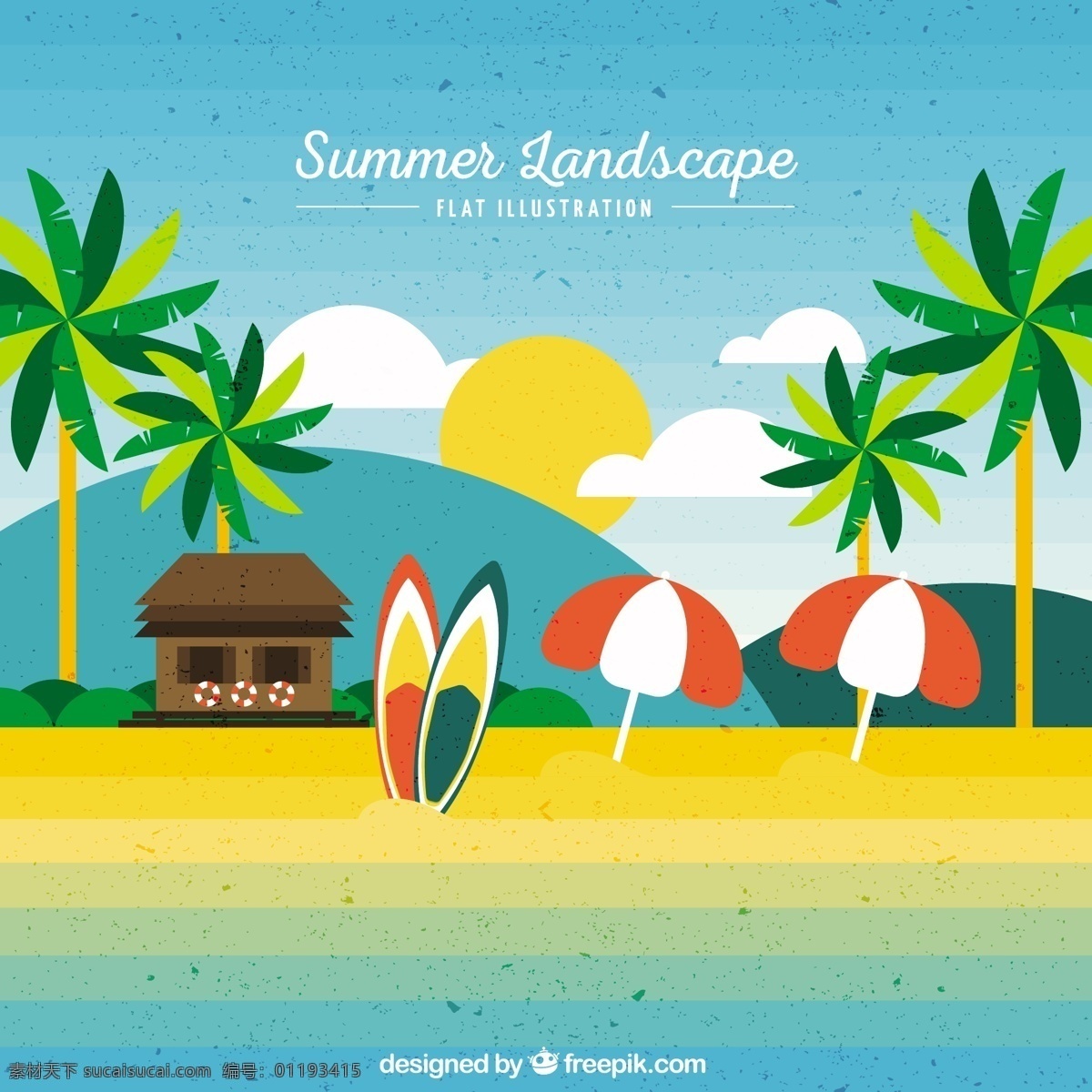 可爱 海滩 景观 背景 复古 夏季 阳光 沙滩 地势平坦 假日 伞 树木 平整 棕榈 度假 山 沙 夏天