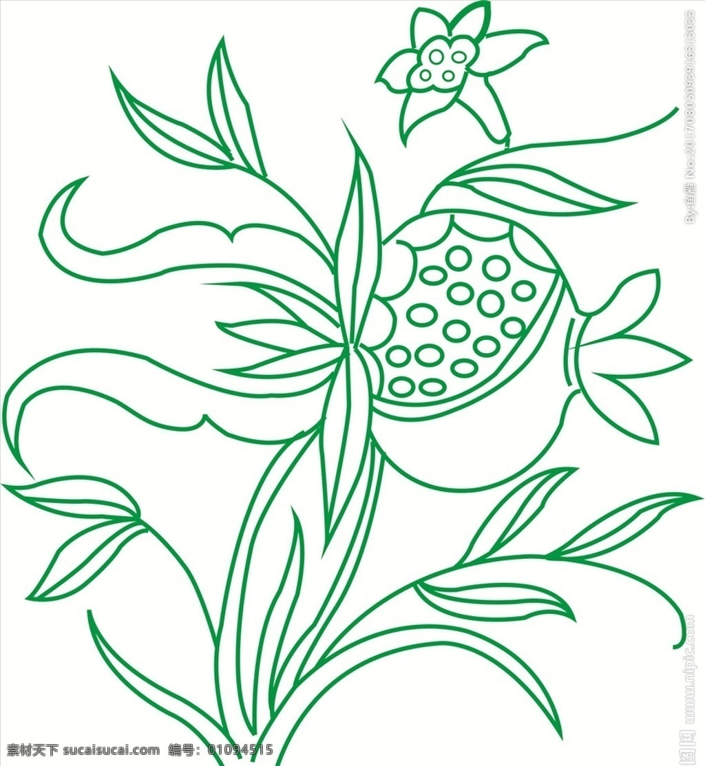 石榴 刺绣 纹样 花纹 植物 矢量 线条装饰纹样 底纹边框 花边花纹