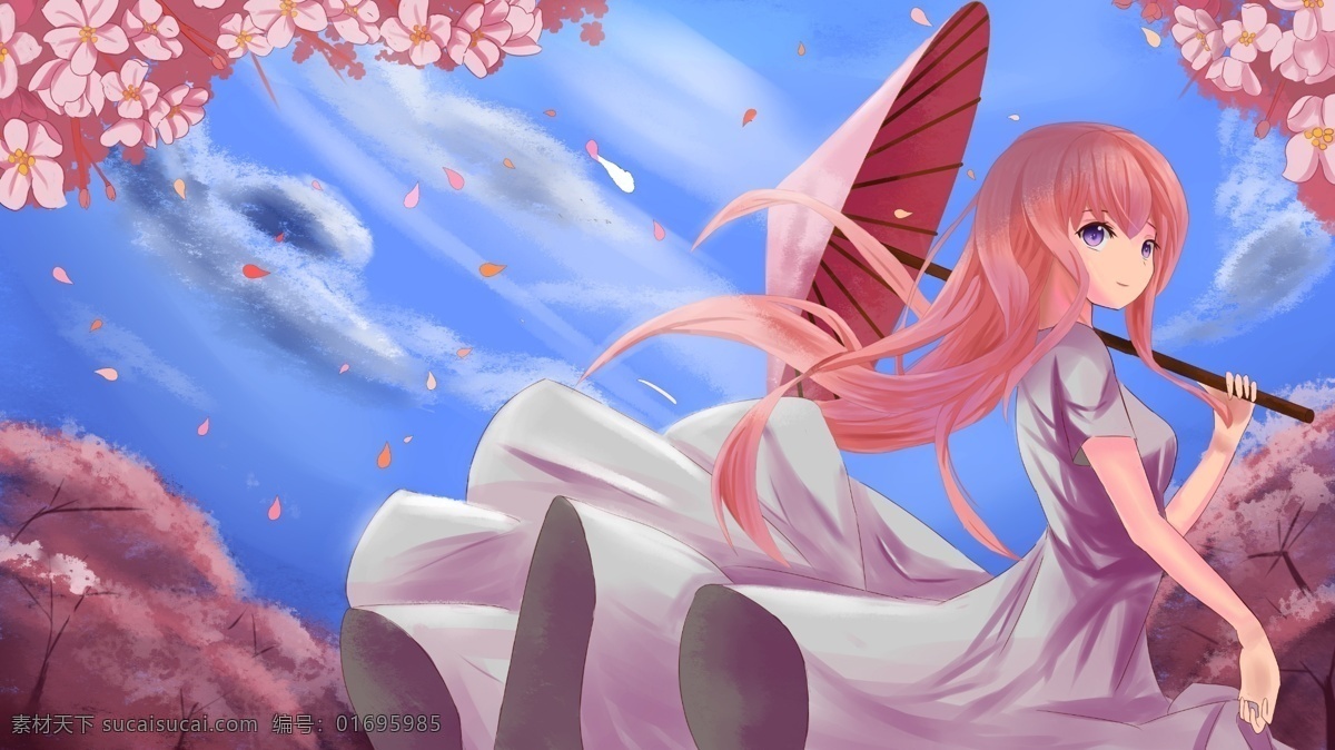 动漫插画 樱花 樱树 少女 日系 和风 手绘风 卡通 可爱 国际动漫节 预告 展板 动漫节 漫展 动漫 动漫展 漫展展板 漫展预告 门票预售 二次元 异次元 分层