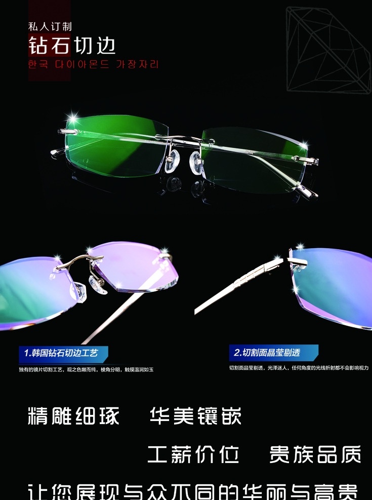 钻石切边眼睛 钻石切边 眼镜 海报 宣传