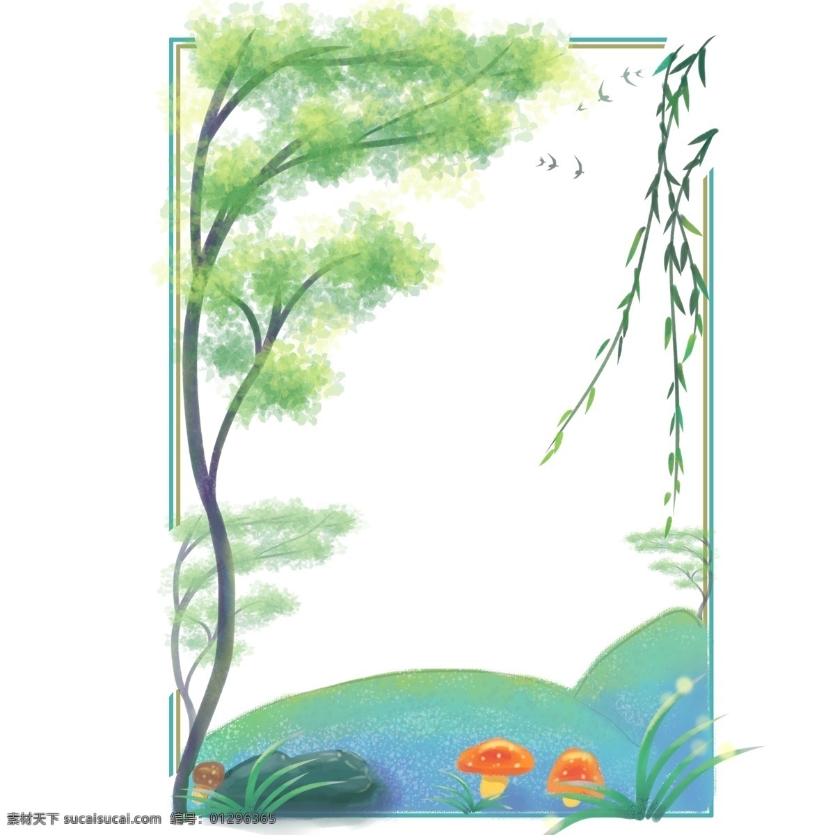 卡通 手绘 春季 植物 边框 卡通手绘 春天 植物边框 嫩芽 绿色叶子 春季绿色柳条 绿色树 树枝 小草 蘑菇