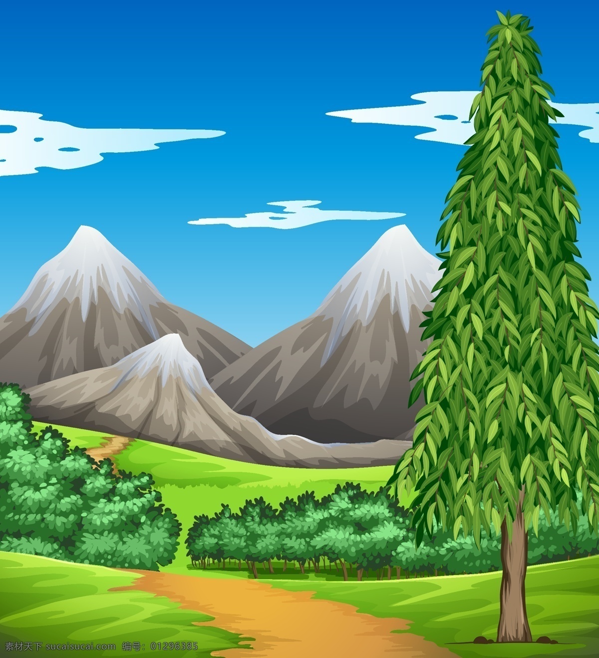 卡通风景 蓝天 白云 房屋 绿地 自然风景 景色 景观 山水风景 卡通设计
