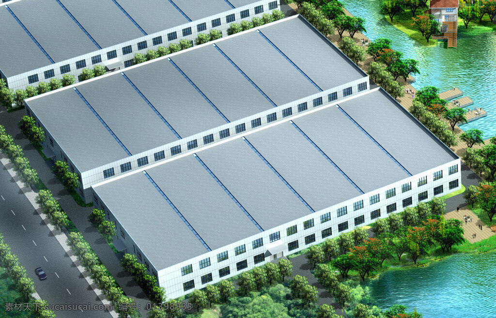 三个厂房 工厂 车间模型 工业厂房 厂房 工业 建筑 模型 max 灰色