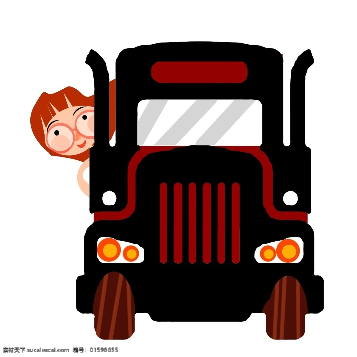 骑车 出行 女孩 商用 卡通 复古 手绘 汽车