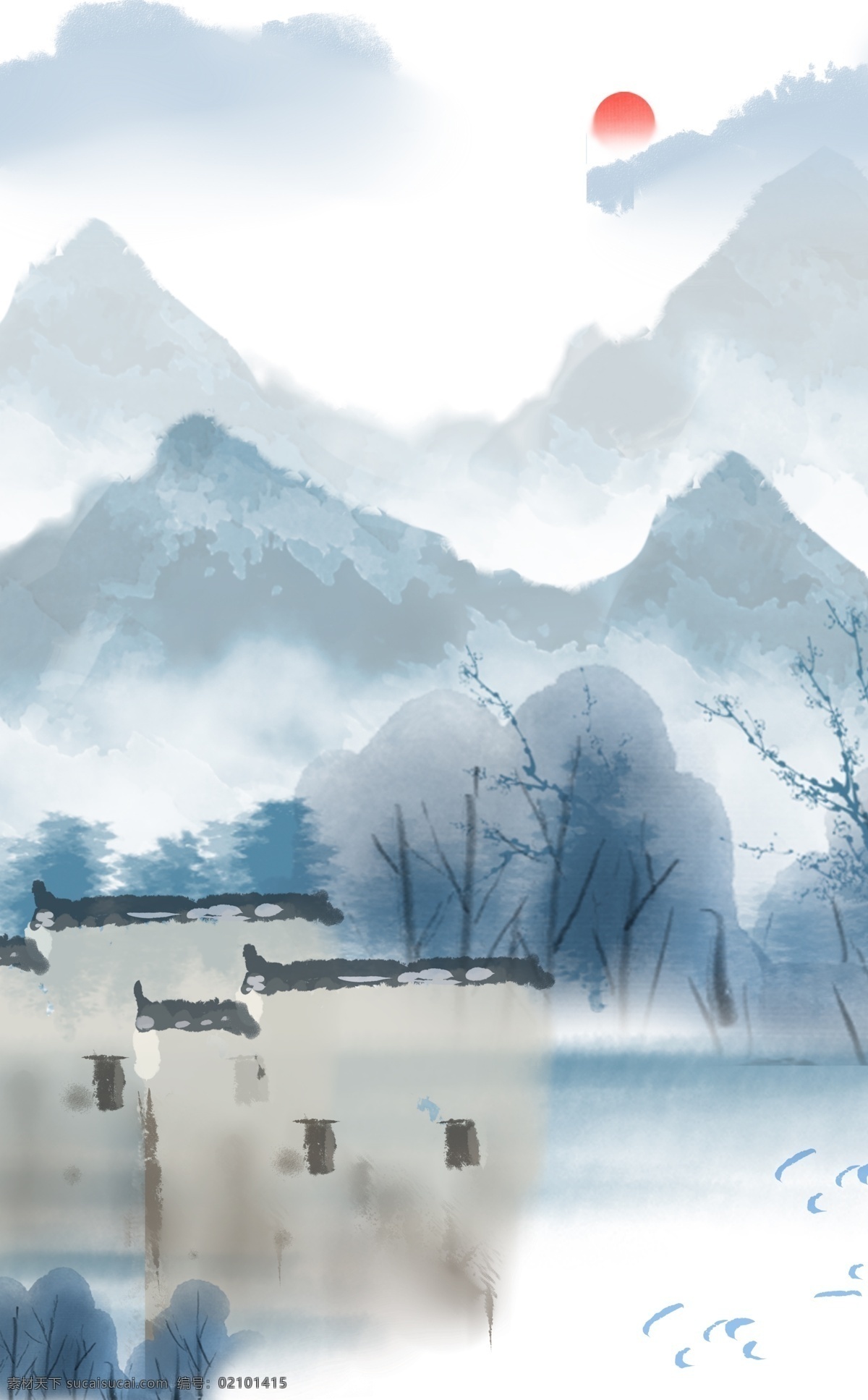 中式 江南 水乡 水墨 手绘 竖 版 装饰画 江南水乡 竖版 油画 家居画
