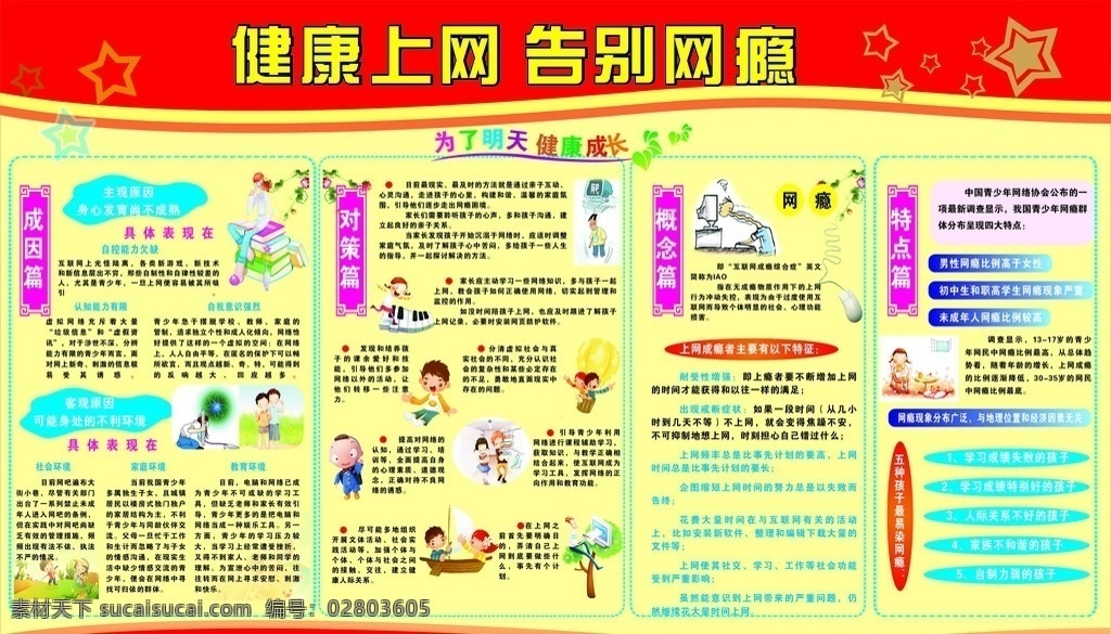 学校展板 健康上网 青少年 网络知识 展板模板 矢量