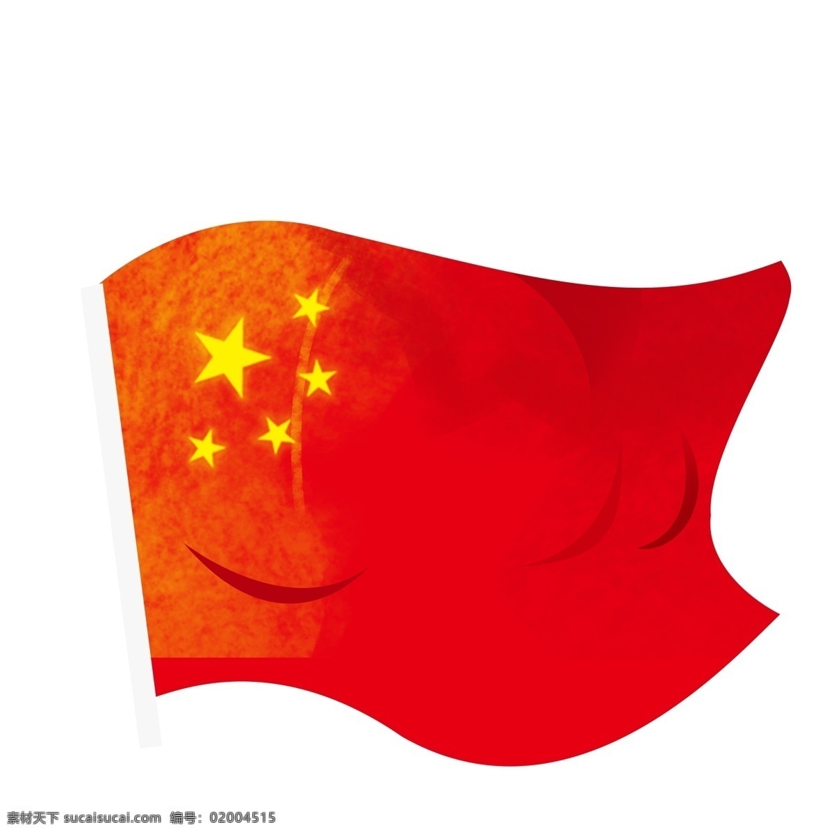 手绘 五星红旗 元素 红色 中国风 卡通 国旗 插画 旗子 飘扬红旗 五星
