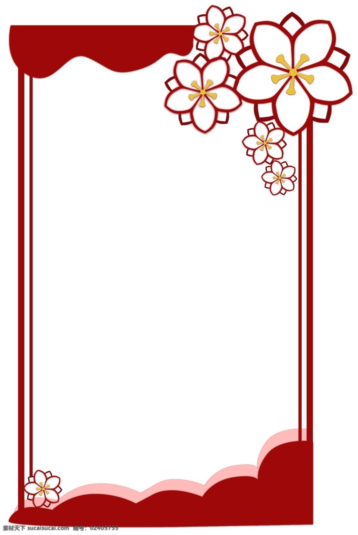 梅花 剪纸 红色 手绘 边框 喜庆 梅花剪纸 新年 春节 中式 复古 创意简约 装饰 免扣