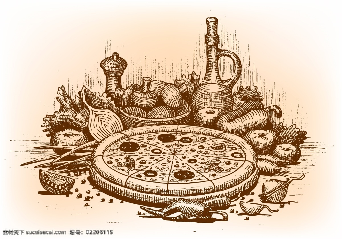 披萨免费下载 披萨 手绘 西点 西方美食 矢量图