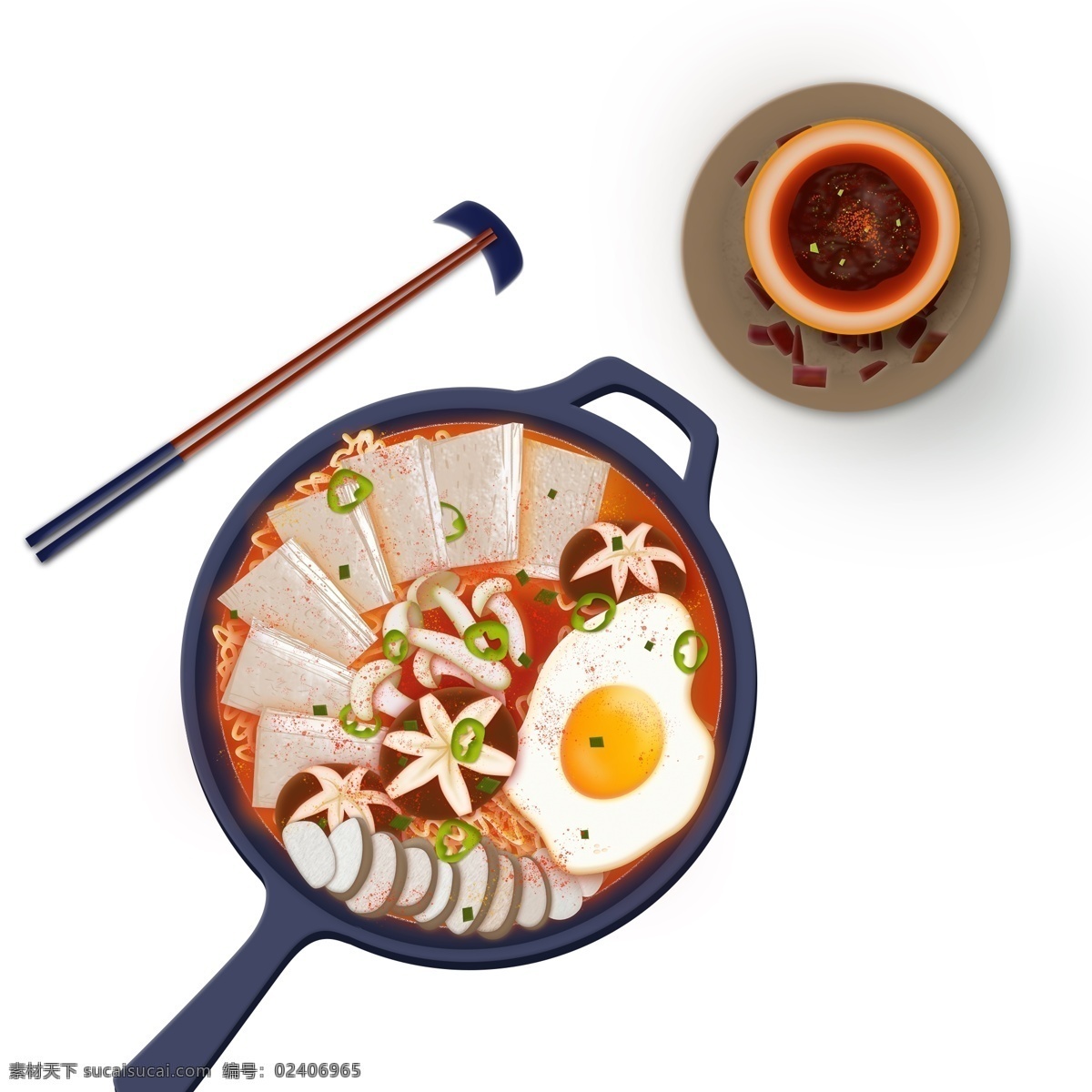 手绘 美味 蘑菇 汤 元素 卡通 插画 美食 蘑菇汤 筷子