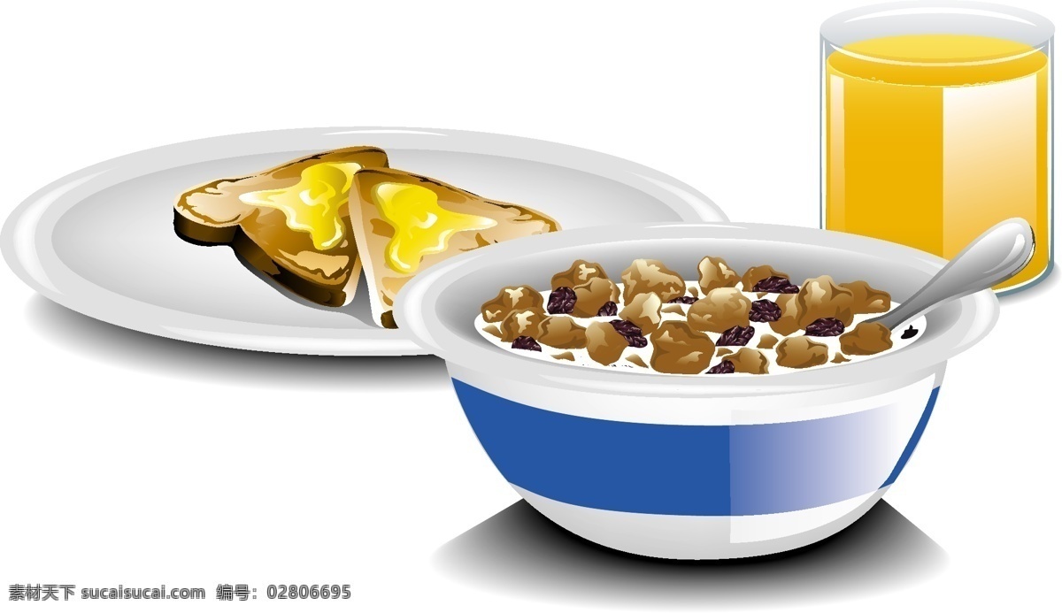 卡通早餐漫画 面包 橙汁 果汁饮料 燕麦 卡通美食 美食插画 美食漫画 营养早餐 餐饮美食 生活百科 矢量素材