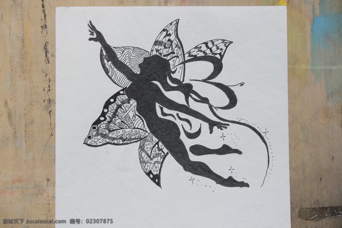 花天使 黑白画 手绘 人物 花朵 漫画 美术绘画 文化艺术
