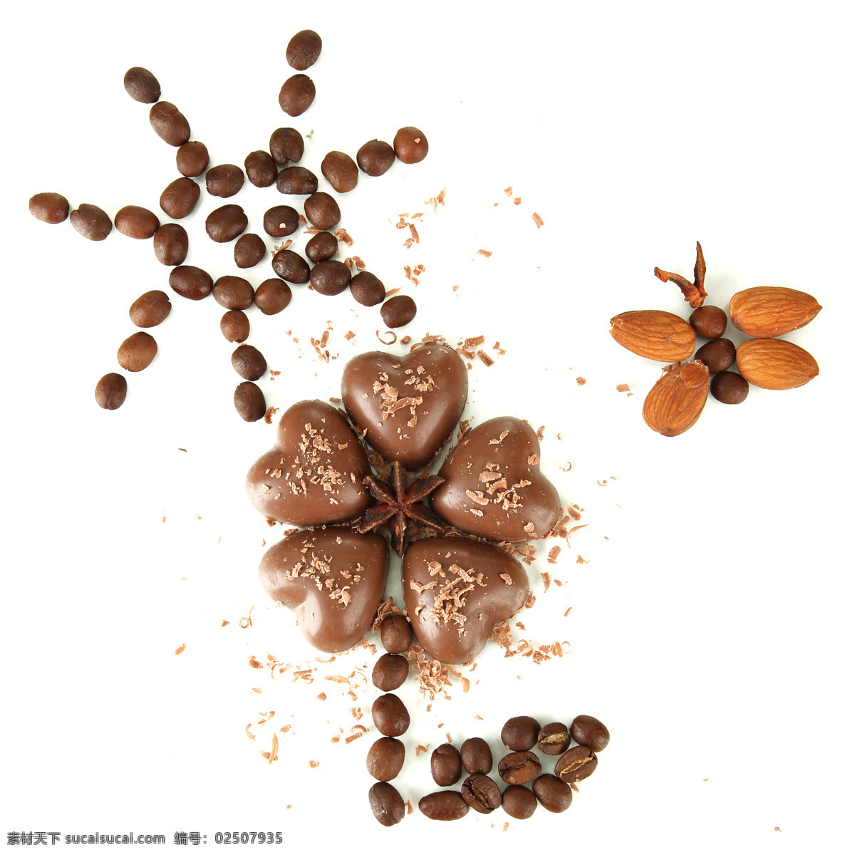 巧克力 心形 咖啡豆 咖啡子 豆豆 咖啡 杏仁 咖啡原料 美食摄影 食物原料 餐饮美食
