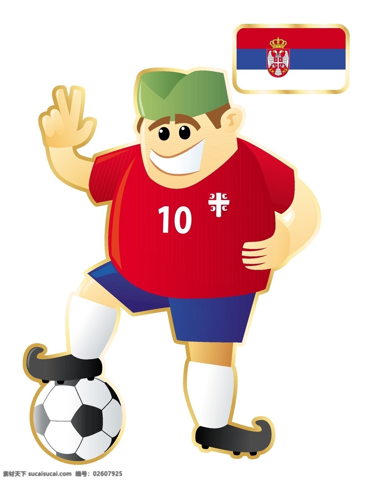 号 足球 卡通 人物 形象 矢量图 绿帽子 运动员 大胖子 运动 踢球 外国 矢量 扁平化 平面