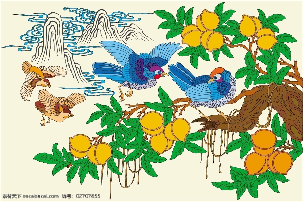 矢量国画 ai格式 花草 鸟 山水 桃子 文化艺术 美术绘画 矢量图精选 矢量图库 矢量精品
