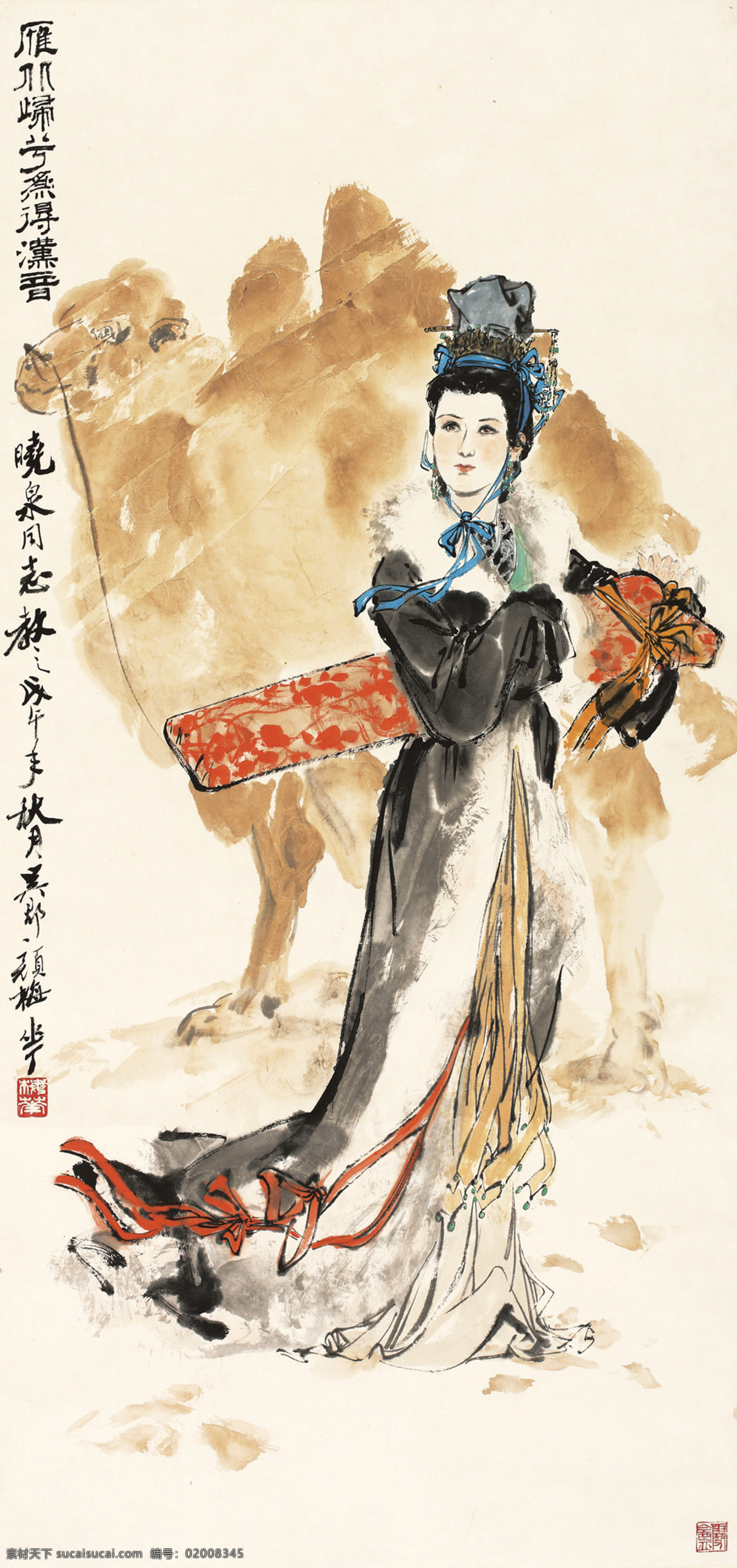国画 绘画书法 骆驼 人物画 文化艺术 写意 中国画 文姬 汉 设计素材 模板下载 文姬归汉 颜梅华 蔡文姬 归汉