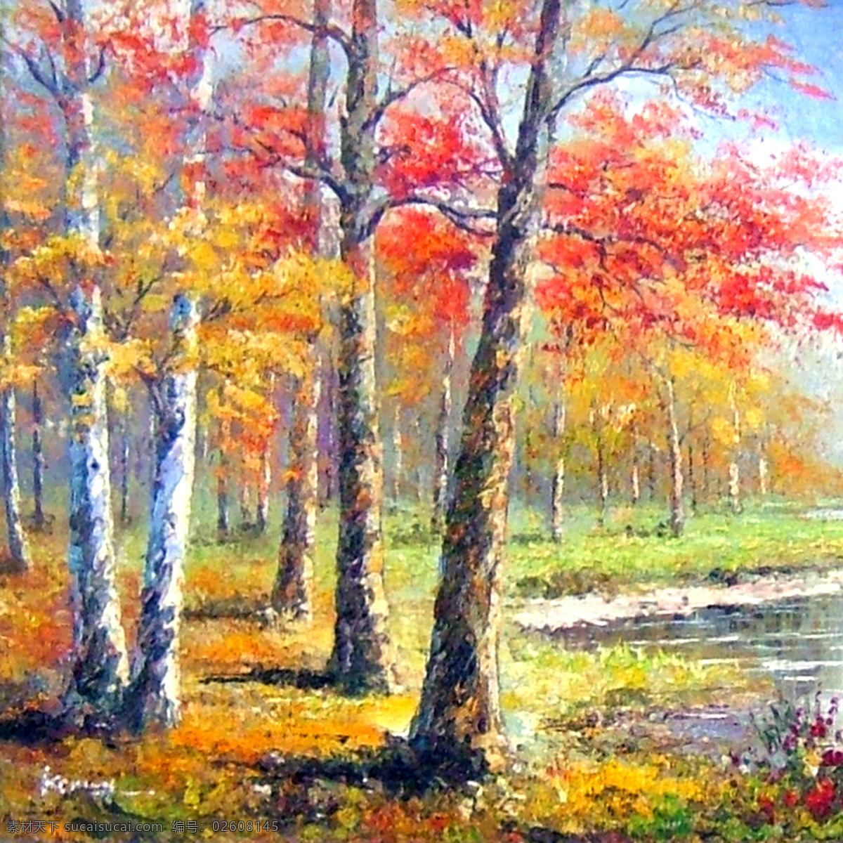 秋色 美景 水彩画 背景 落红 水彩 梧桐