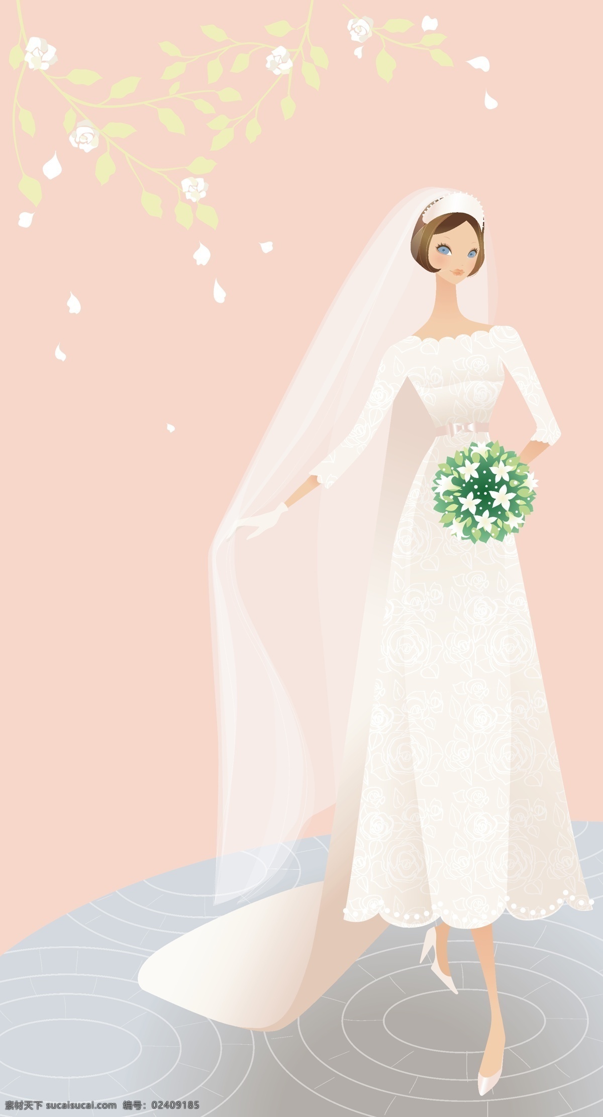 卡通 情侣 婚纱 插画 矢量 礼花 花朵 爱情 唯美 动漫动画 动漫人物