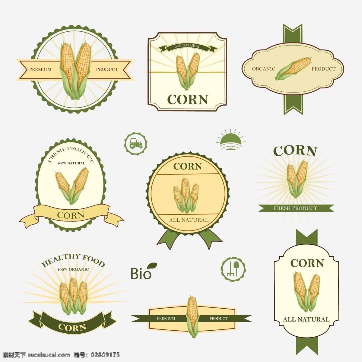 玉米 产品 标签 矢量图 有机食品 纯天然食品 农作物