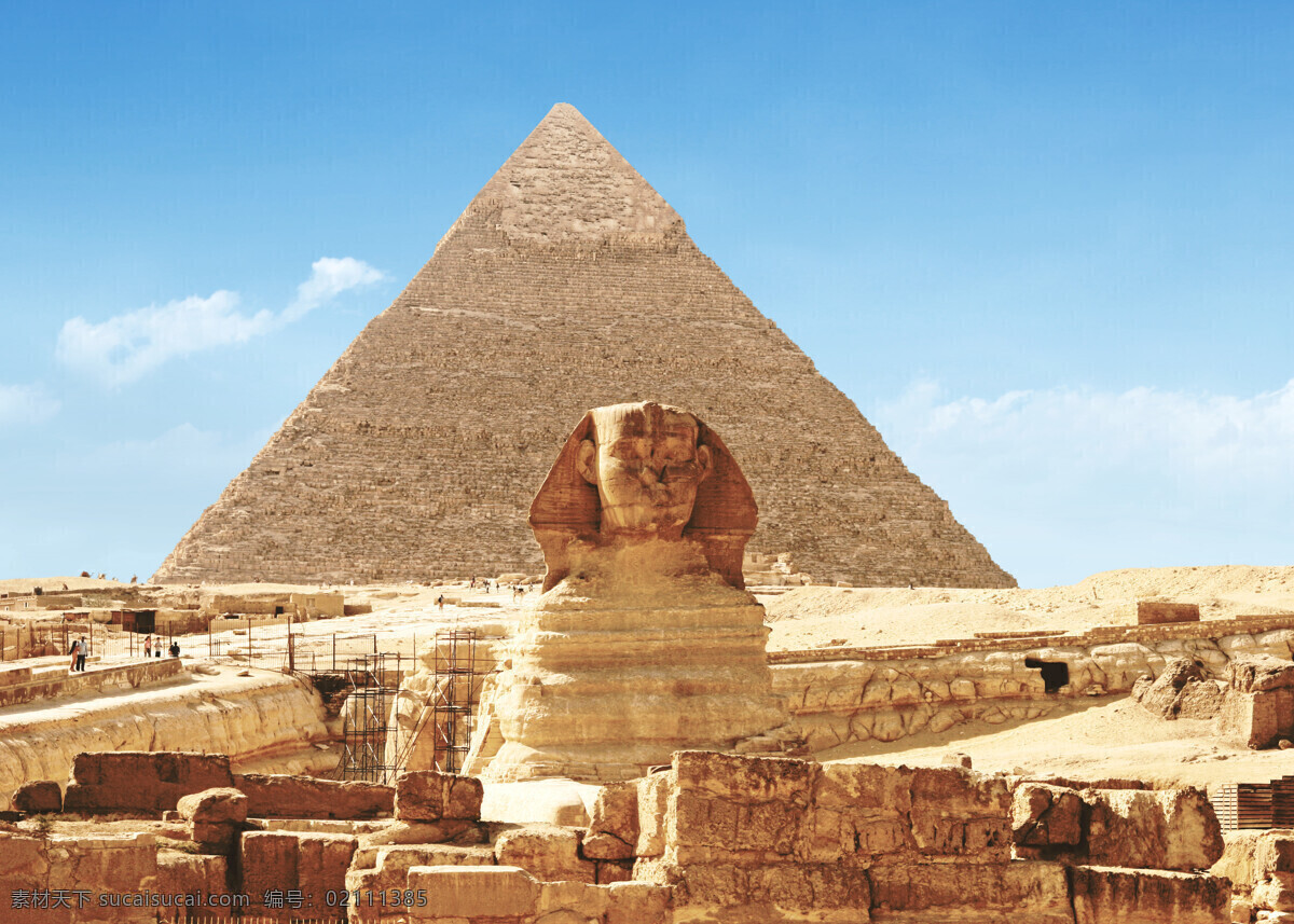 金字塔 狮身人面像 蓝天白云 石块 古迹 旅游 埃及金字塔 风景图片