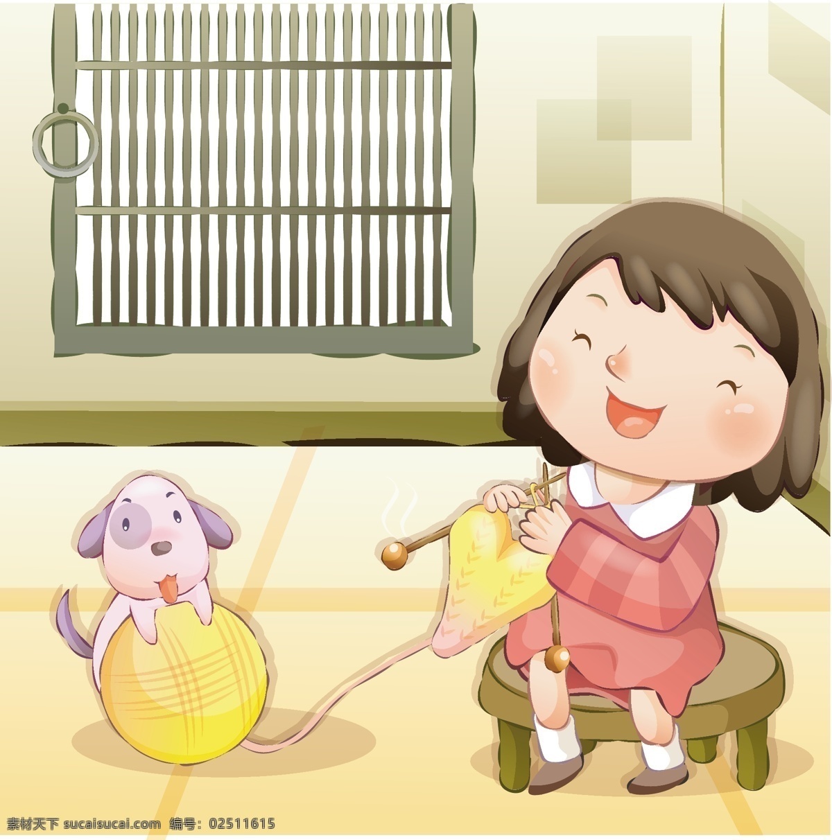 韩国 冬日 可爱 插画 女孩 湛砂寤 黄色