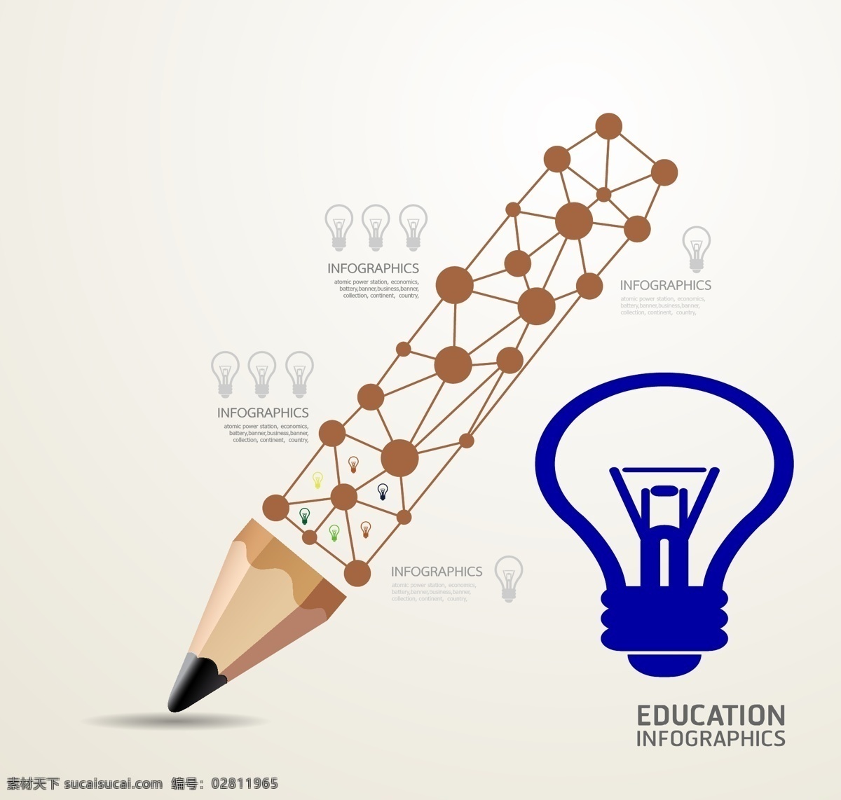铅笔 灯泡 彩色 广告 矢量图 英文