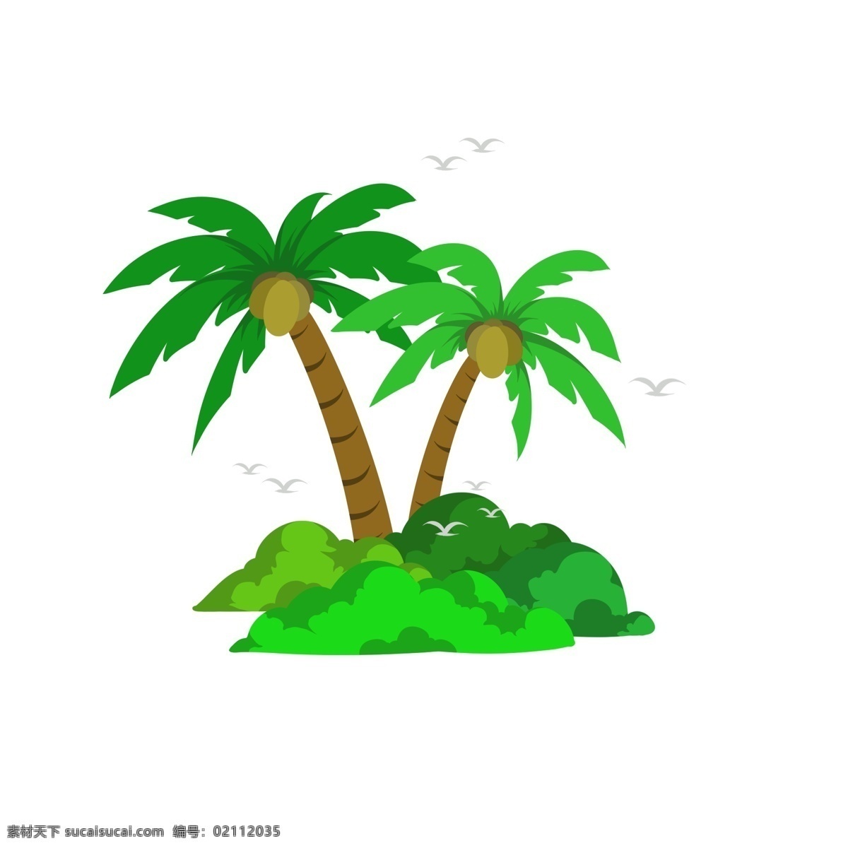 夏天 海边 椰子树 卡通 植物 椰子