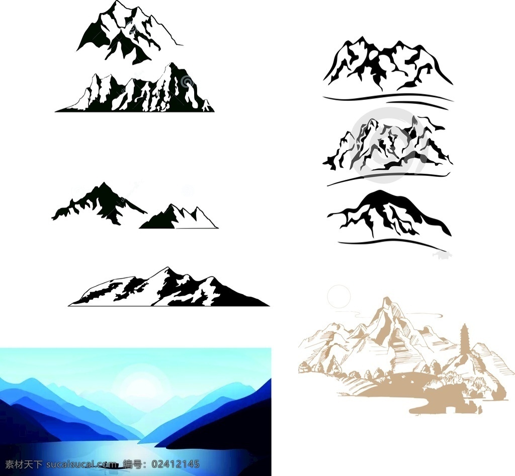 山形线稿 浮雕 山 形 线稿 画 手绘 元素 文化艺术 传统文化