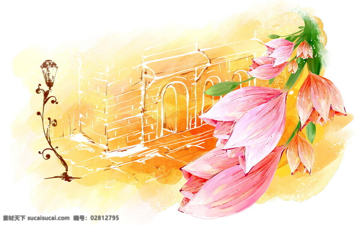 花朵 路灯 粉色 花纹 底纹边框