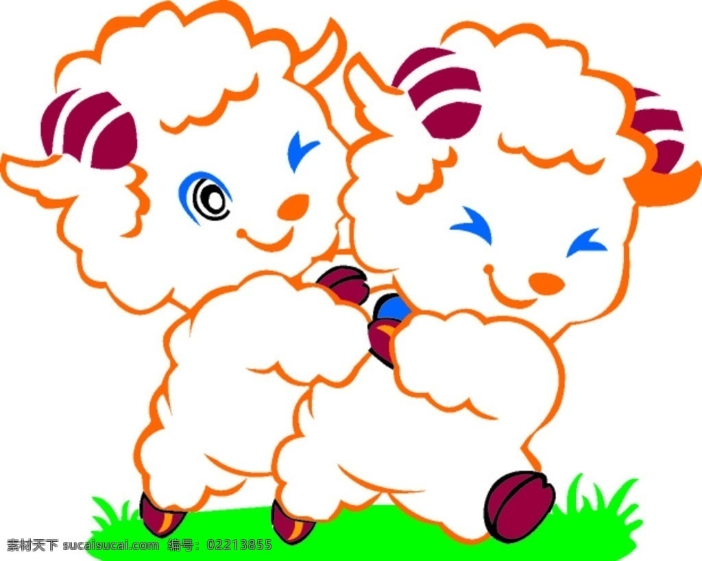 草地 两只 羊 矢量 绿色 你真可笑i 动漫动画