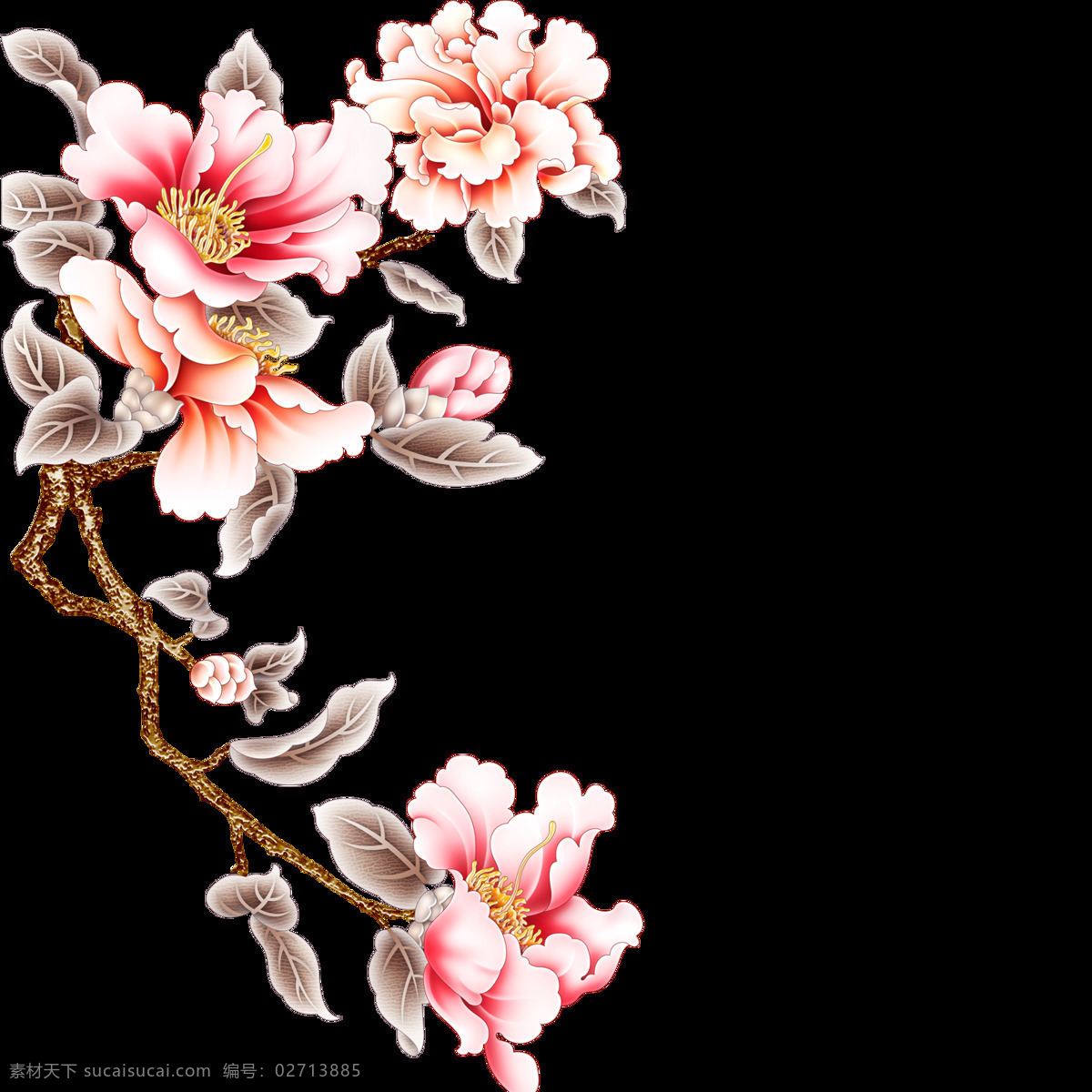 粉色 牡丹花 免 扣 元素 花朵 粉色牡丹 复古花朵 透明 免扣元素