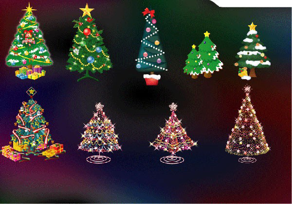 挂 满 彩灯 圣诞树 矢量 矢量节日 圣诞节 漂亮 礼物 节日气氛 矢量图 黑色
