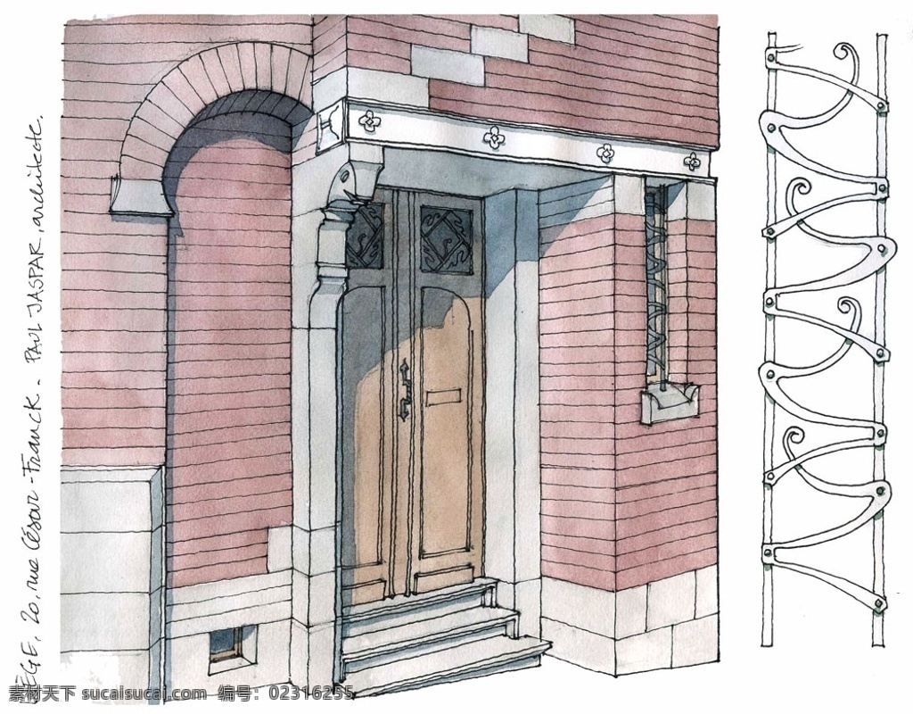 欧式 红色 建筑 门庭 效果图 平面图 手绘图 图纸 城堡 建筑施工图 建筑平面图 欧式建筑 建筑效果图