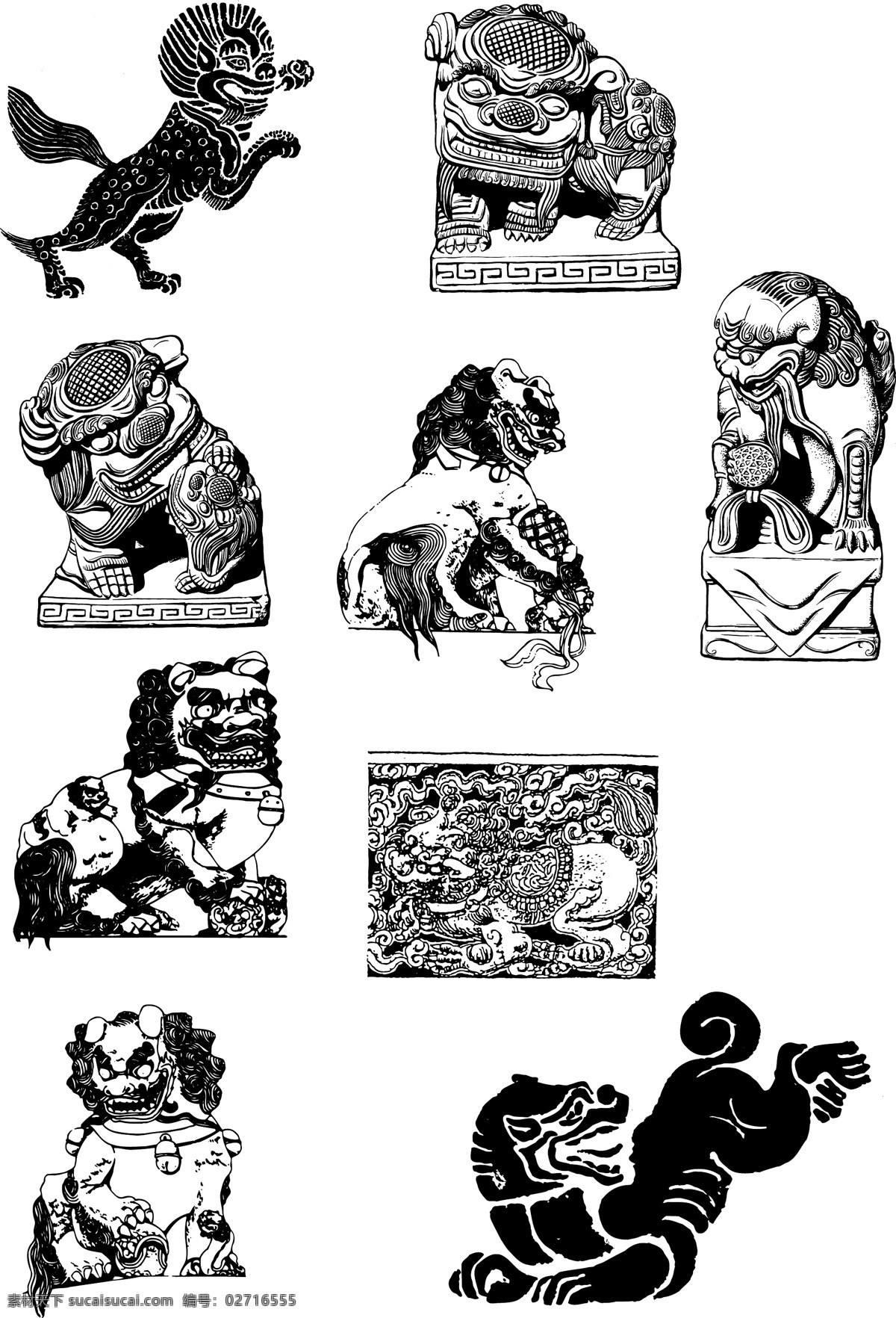 狮子 石狮子 传统图案 古典图案 传统文化 文化艺术 矢量
