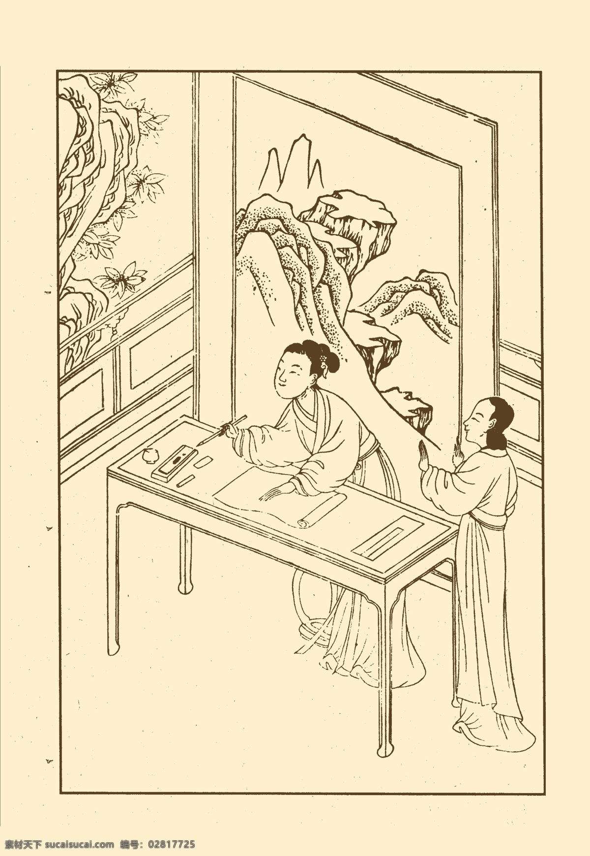 列女传 人物 版画 雕版印刷 白描 国画 中国画 传统 作画 画画 分层 源文件
